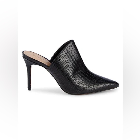 Schutz Bardot Croc Embossed Leather Stiletto Mules - Picture 3 of 11